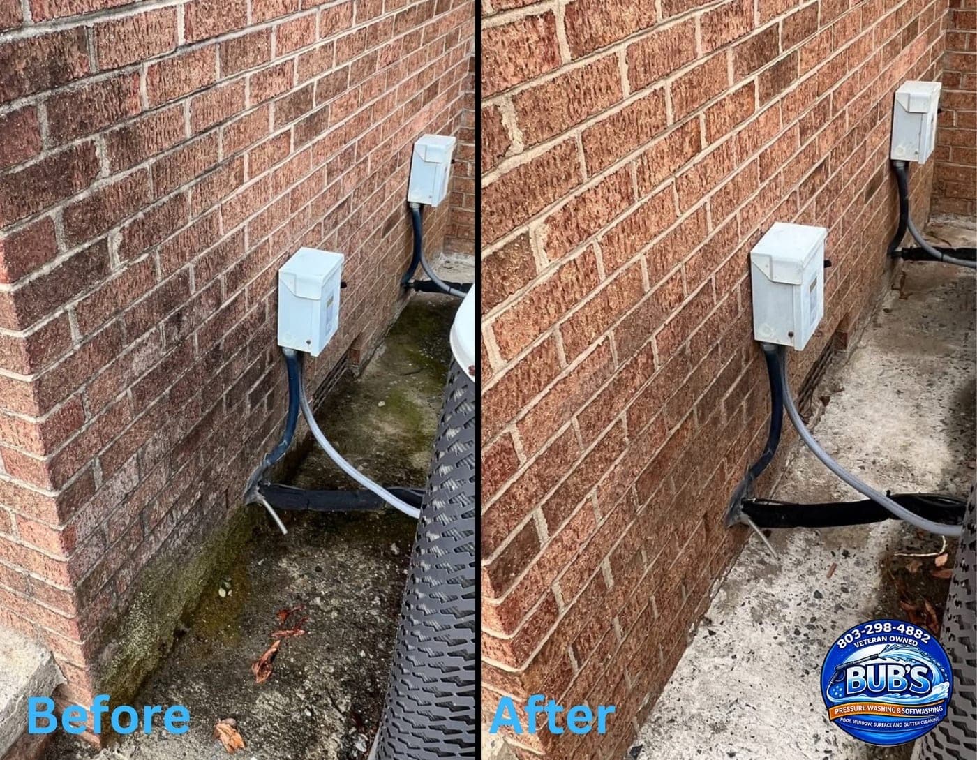 Before and after brick wall algae and mold removal in Blythewood, SC