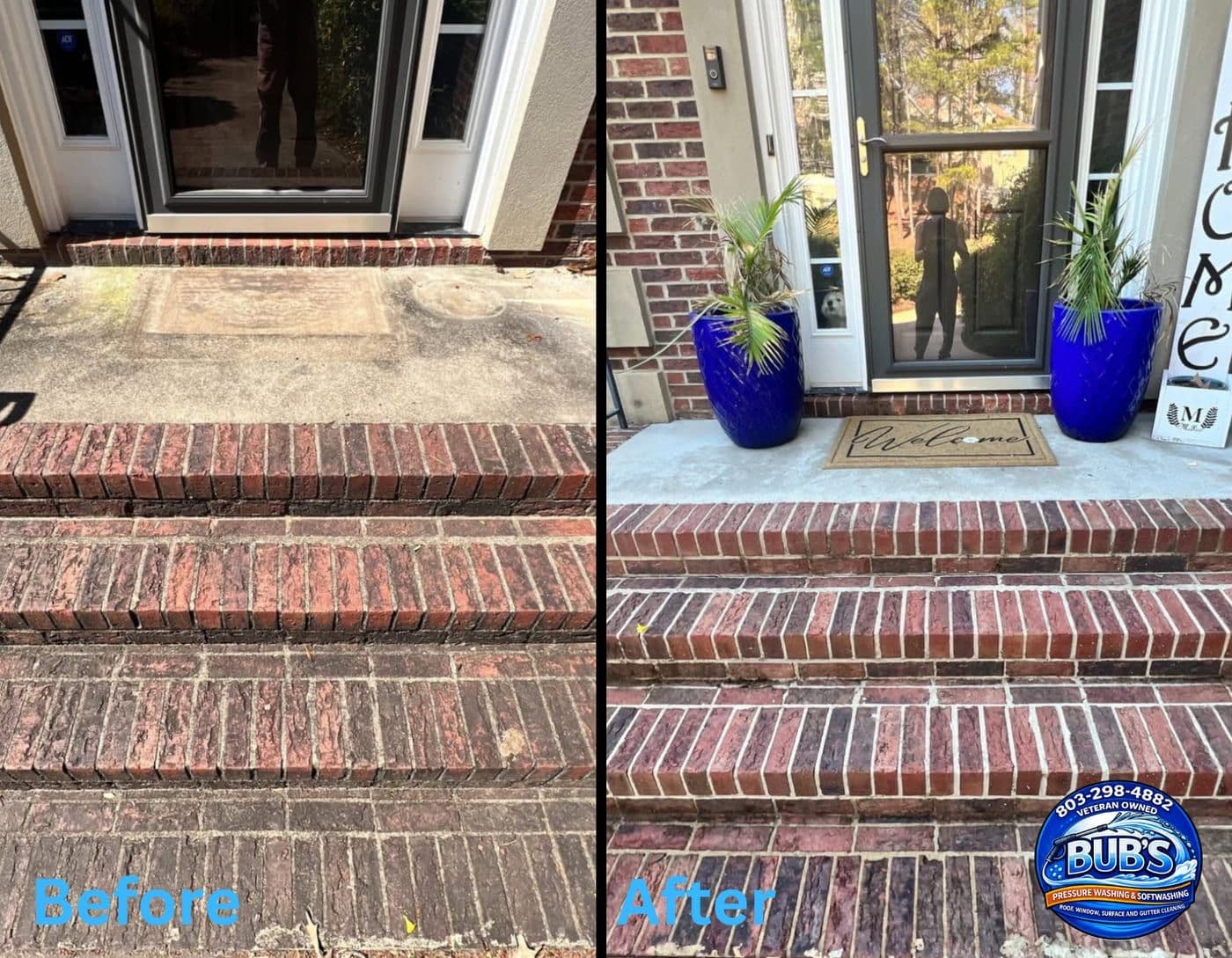 Before and after brick porch and steps cleaning