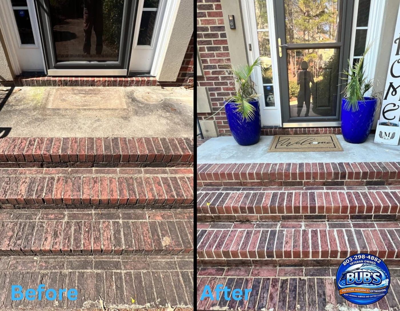 Before and after brick porch and steps cleaning in Chapin, SC