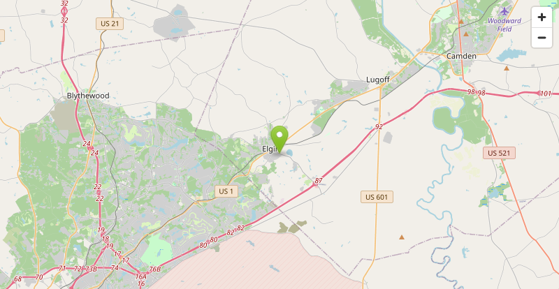 Map of our Elgin, SC service area